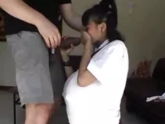 Babe with two males rubs