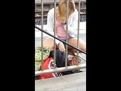 Awesome blonde masturbating on the floor