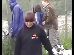 Beauty in a bathing suit is inserted into two slits