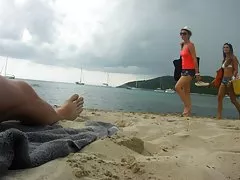 Blonde fondles dick for money