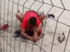 Playing with pussy in the stairwell