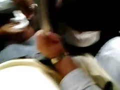 Discharge of semen from a mouth of a whore in the mouth of her friend